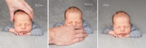 newborn baby safety studio complex pose edited triptych head on hands Samphire Sussex