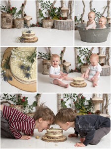 Birthday cake smash session for twins with siblings brothers Where the Wild Things Are by Samphire Photography Horsham