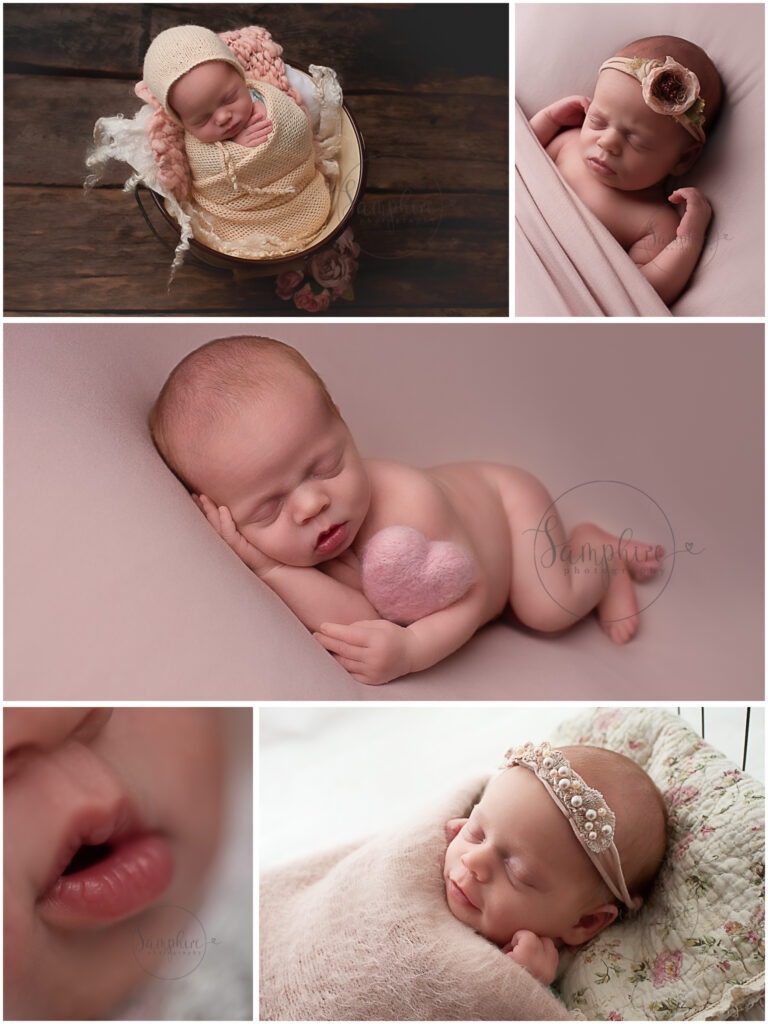 sleeping baby girl pink peach heart newborn photographer Billingshurst Samphire Photography West Sussex