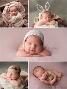baby girl headband bonnet studio portrait pink newborn photographs Horsham Samphire Photography West Sussex