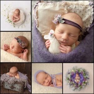 Samphire Photography Newborn Photographer Horsham experienced purple floral mouse sleeping baby girl