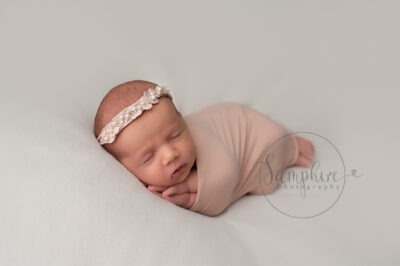 Girl asleep headband pink wrap by Samphire Photography