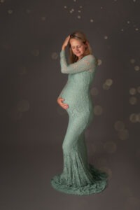 maternity studio portrait green dress Newborn Photographer West Sussex Samphire Photography