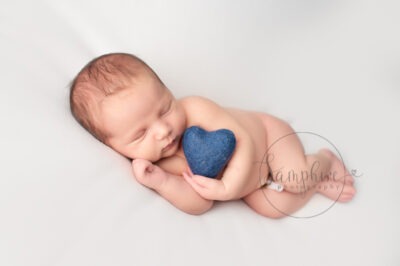 baby boy asleep blue felt heart Newborn Photography West Sussex Samphire Photography