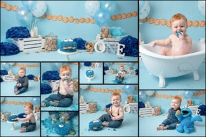 cool cookie monster cake smash splash Sussex by Samphire Photography