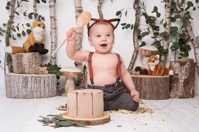 Woodland fox themed cake smash taken by a west sussex photographer