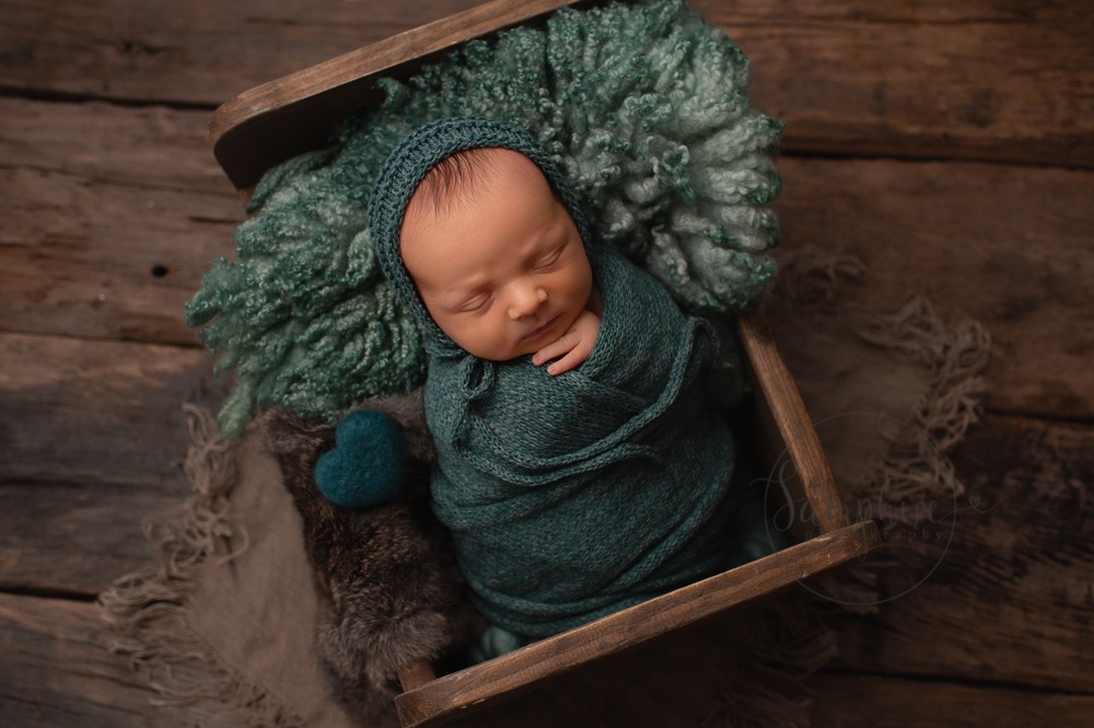Newborn Photographer Henfield baby boy swaddled Samphire Photography