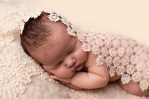 newborn baby shoot studio portrait cream blanket