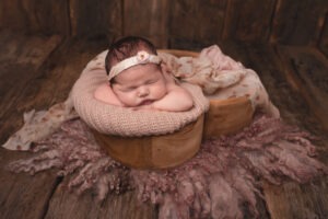 newborn baby shoot studio portrait pink floral heart bowl