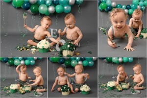 bespoke cake smash for twins balloon garland