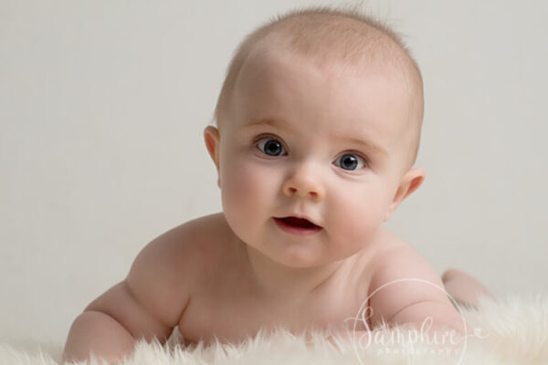 baby portrait by Samphire Photography being used to demonstrate if all Babies born with Blue eyes