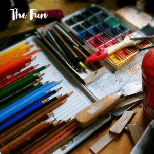 colourful pencils and paints