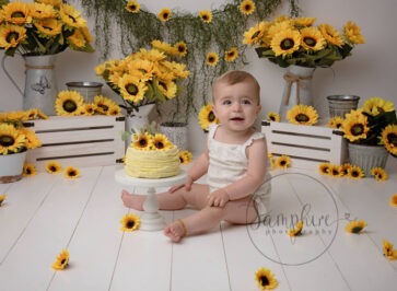 Sunflower cake for a little girl enjoying a ruffle cake
