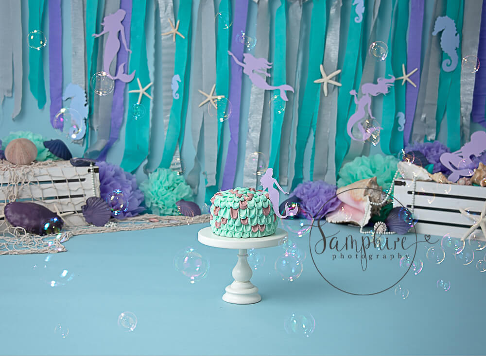 under the sea mermaid set up in blues and purples