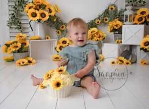 sunny sunflowers birthday celebration photoshoot by Samphire Photography