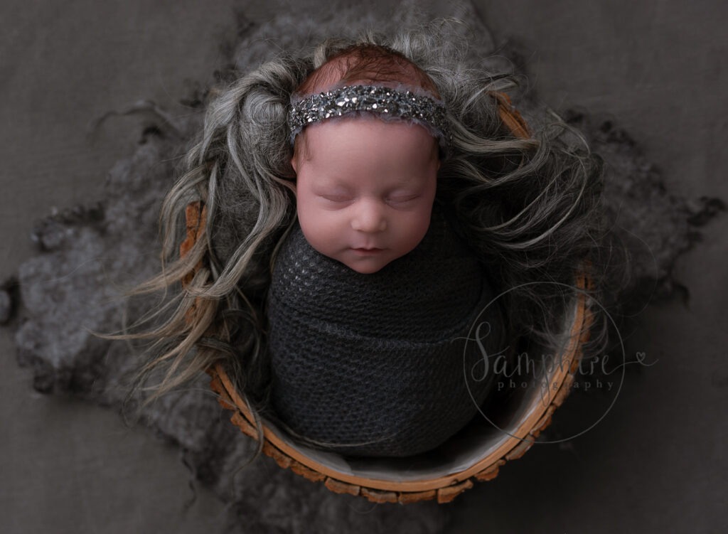 baby girl portrait by newborn photographer Dorking