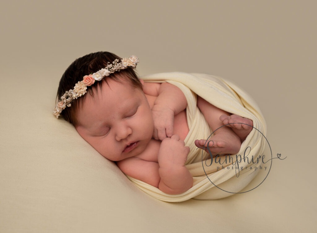 baby girl newborn photoshoot by newborn photographer Dorking
