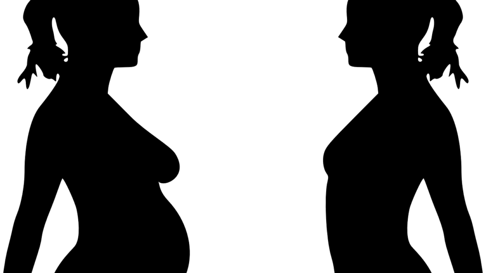 silhouette of two women showing body changes during pregnancy