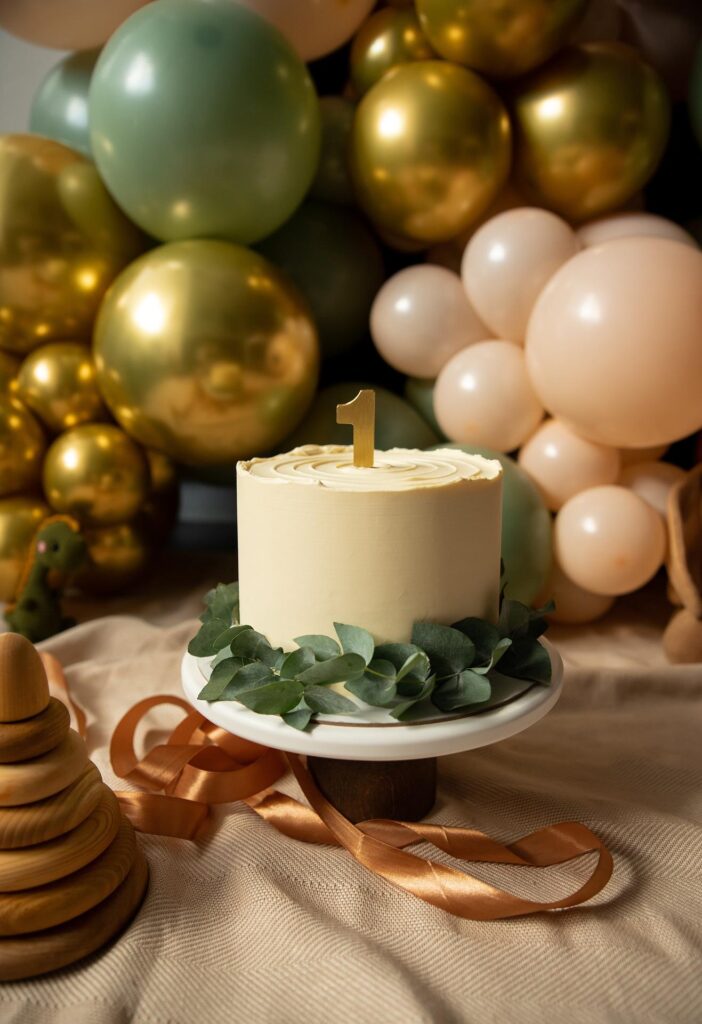 easy green and gold 1st birthday cake idea