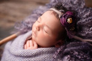 gorgeous baby girls in purples at her newborn mini session